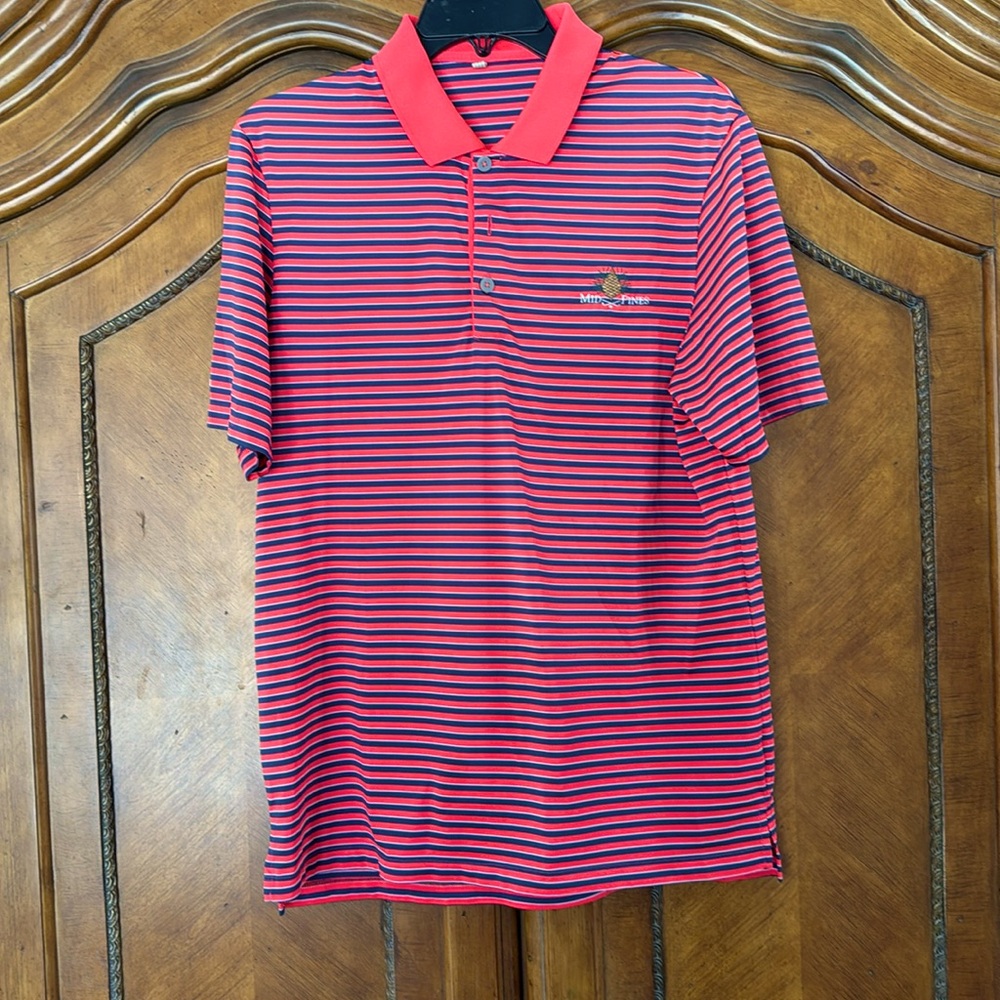 EUC Adidas golf shirt, Mid Pines size small orange/navy